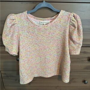 English Factory tweed top with puffed sleeves